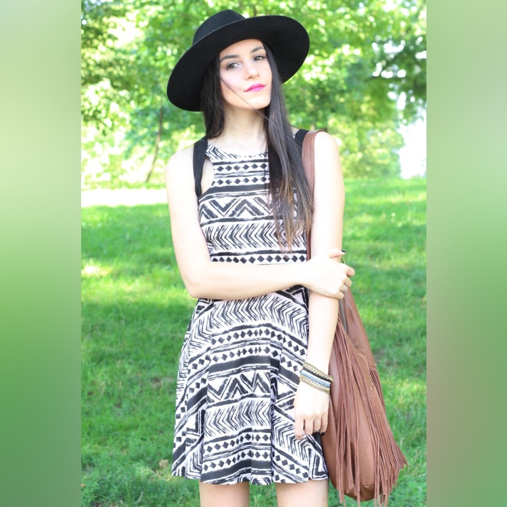 Tribal Print Cutout Skater Dress